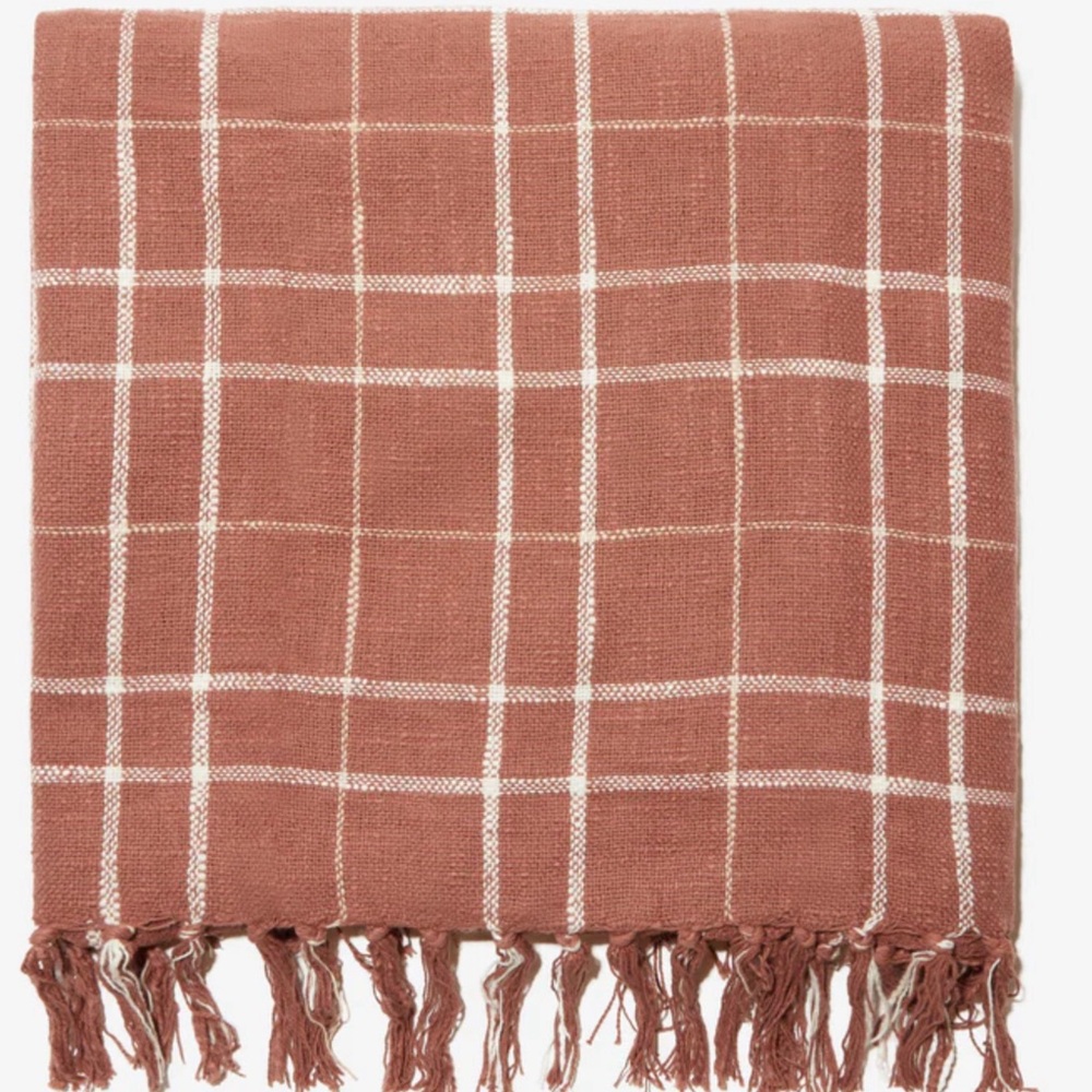 NWT Little Korboose Woven Blanket, Rust/White, 50” x 60”, 100% cotton
